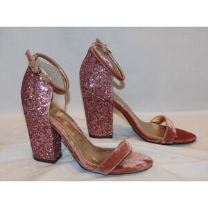 NEW Guess Womens BamBam Open Toe Velvet Glitter Ankle Strap Sandals Pink‎ Sz 7.5